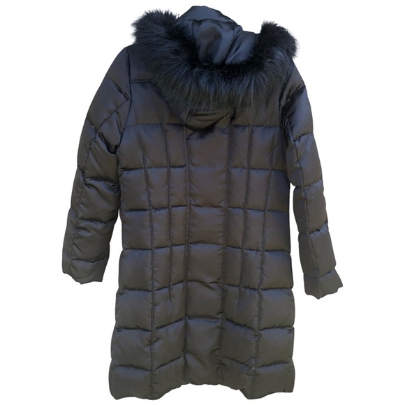 Calvin Klein Down Quilted Faux Fur Trim Black Hooded Puffer Coat - Picture 5 of 12